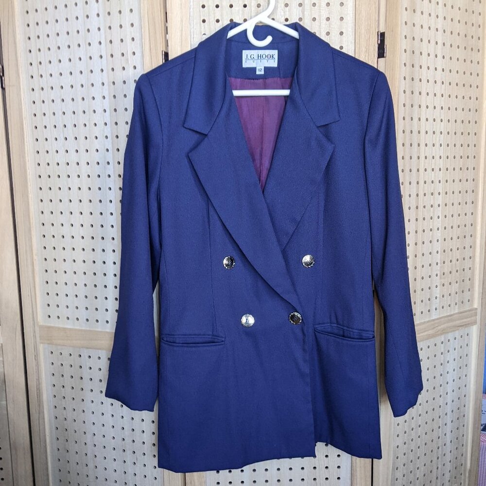 Vintage J.G. Hook double-breasted blazer, dark blue, silver buttons, size 12